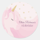 マジカルピンク金ゴールドユニコーン誕生日 ラウンドシール (正面)