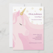 マジカルピンク金ゴールドユニコーン誕生日 招待状 (正面)