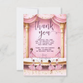 マジカルピンク&金ゴールドバレエステージバレリーナスパーティー サンキューカード (正面)