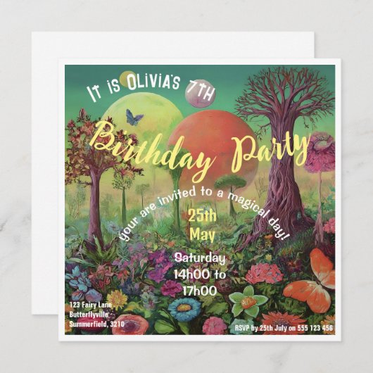 マジカルファンタジーフラワーガーデン誕生日 招待状 (正面/裏面)