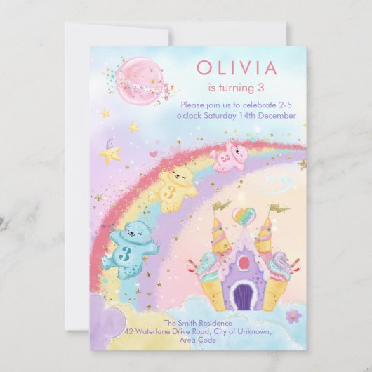 マジカルファンタジーレインボーベアーズ子供の誕生日 招待状 (正面)