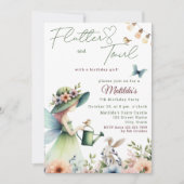 マジカルフェアリーガーデンウォーターカラーガール誕生日 招待状 (正面)