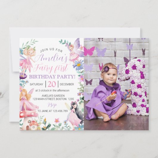 マジカルフェアリーガール1st誕生日招待状 招待状 (正面)