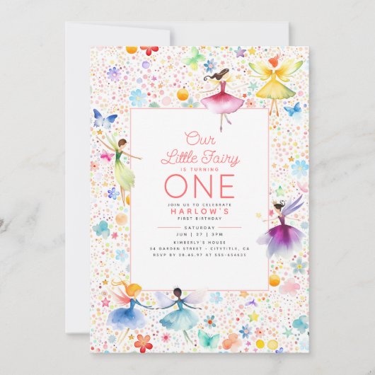 マジカルフェアリーフローラガーデンピクシーガールズ誕生日 招待状 (正面)
