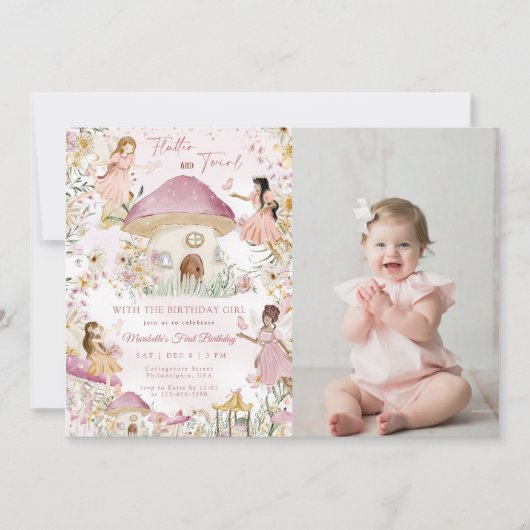 マジカルフェアリーフローラガーデンピクシーガールズ誕生日 招待状 (正面)