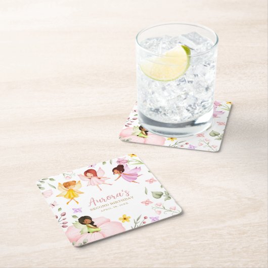 マジカルフェアリープリンセスエンチャントガーデン誕生日 スクエアペーパーコースター (インサイチュ)