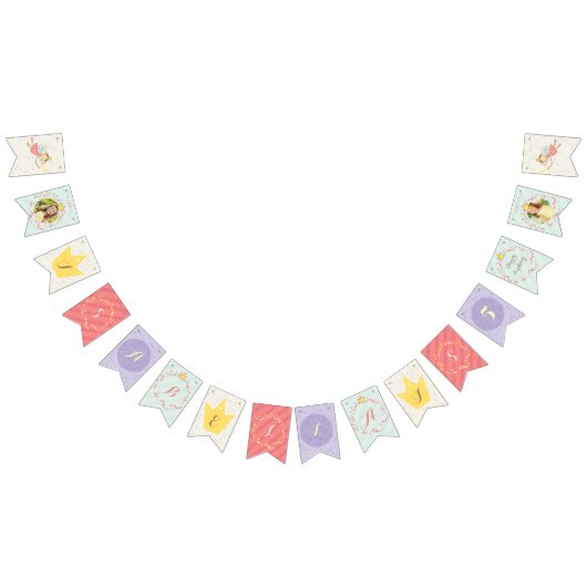 マジカルフェアリープリンセスガールズネーム誕生日写真 バンティングフラッグ (全)