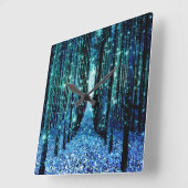 マジカルフォレストターコイズティール(緑がかった色) スクエア壁時計 (傾斜)