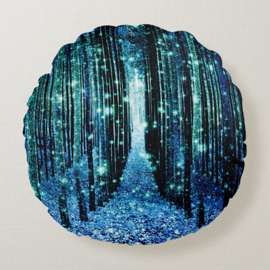 マジカルフォレストターコイズティール（緑がかった色） ラウンドクッション (正面)