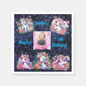 マジカルフローラユニコーンフォト子供の誕生日パーティー スタンダードカクテルナプキン (正面)