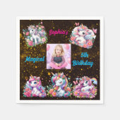 マジカルフローラユニコーンフォト子供の誕生日パーティー スタンダードカクテルナプキン (正面)