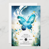 マジカルブルーバタフライ誕生日 招待状 (正面/裏面)