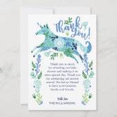 マジカルブルーフローラユニコーン男の赤ちゃんシャワー サンキューカード (正面)