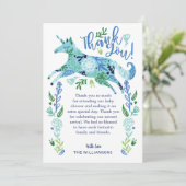 マジカルブルーフローラユニコーン男の赤ちゃんシャワー サンキューカード (スタンド正面)