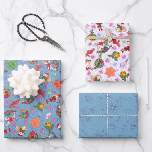 マジカルブルーロマンティックキッチュクリスマスオーナメント ラッピングペーパーシート (正面)