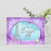 マジカルプリンセススウィート16パープルティール（緑がかった色）ブルー 招待状 (スタンド正面)