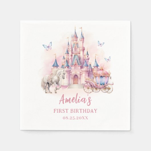 マジカルプリンセス城誕生日ペーパーナプキン スタンダードカクテルナプキン (正面)