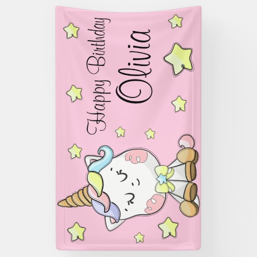 マジカルベビーユニコーンアンドスターズ誕生日 横断幕 (縦)