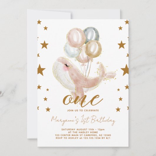 マジカルホエールガールズ1歳の誕生日 招待状 (正面)