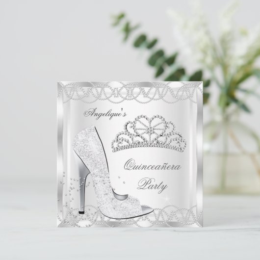 マジカルホワイトシルバーキンセアニェラハイヒールシューズ 招待状 (スタンド正面)