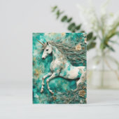 マジカルホワイトユニコーンティール(緑がかった色)背景 ポストカード (スタンド正面)