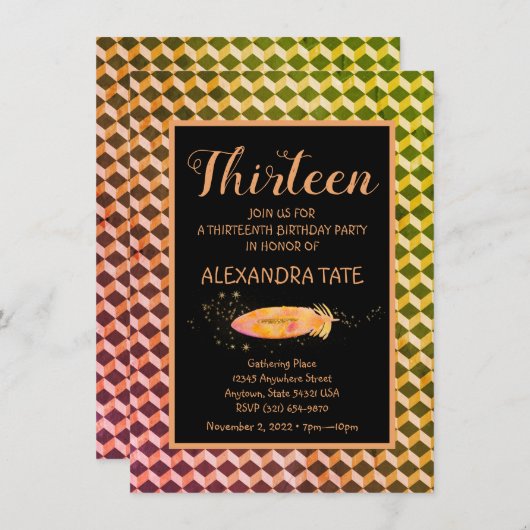 マジカルボヘミアンフェザー誕生日招待状 招待状 (正面/裏面)