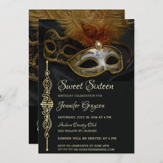 マジカルマスカレードボール誕生日招待状 招待状 (正面/裏面)