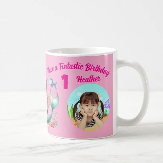 マジカルマーメイドの海底1歳の誕生日フォト コーヒーマグカップ (右)