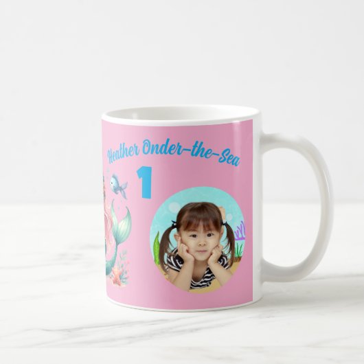 マジカルマーメイドの海底1歳の誕生日フォト コーヒーマグカップ (右)