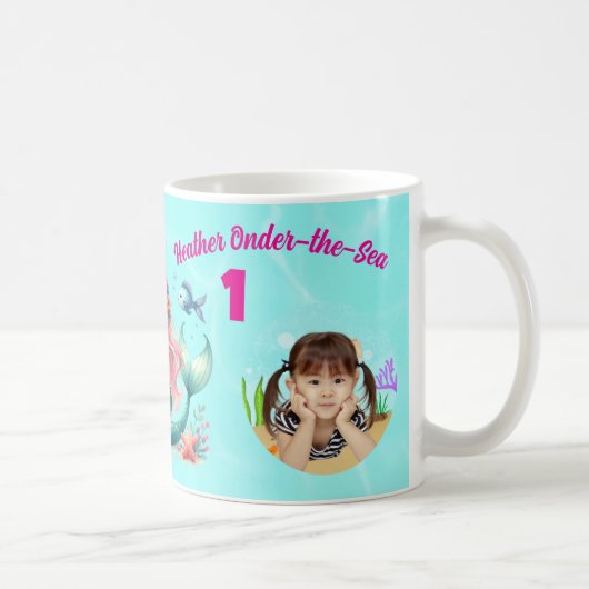 マジカルマーメイドの海底1歳の誕生日フォト コーヒーマグカップ (右)