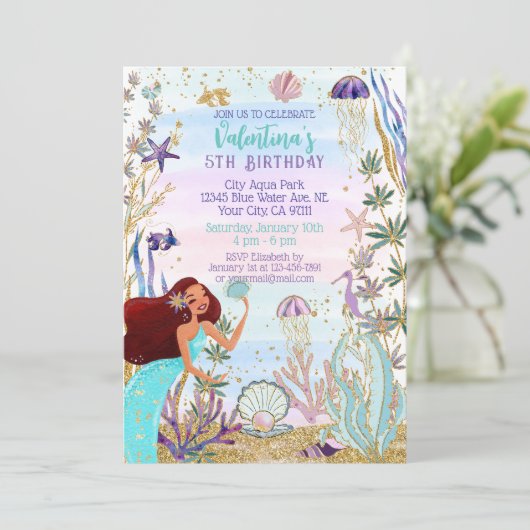 マジカルマーメイドアンダーザシーグリッター誕生日 招待状 (スタンド正面)