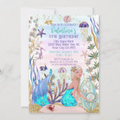 マジカルマーメイドアンダーザシーグリッター誕生日 招待状 (正面)
