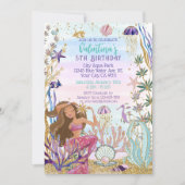 マジカルマーメイドアンダーザシーグリッター誕生日 招待状 (正面)