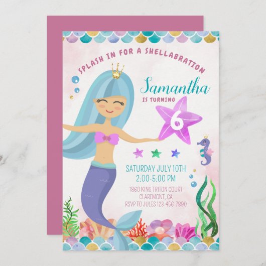 マジカルマーメイドアンダーザシー誕生日招待状 招待状 (正面/裏面)