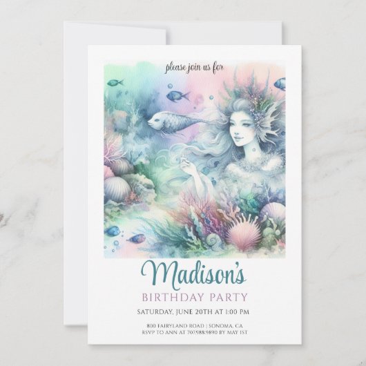 マジカルマーメイドガールズウォーター誕生日 招待状 (正面)