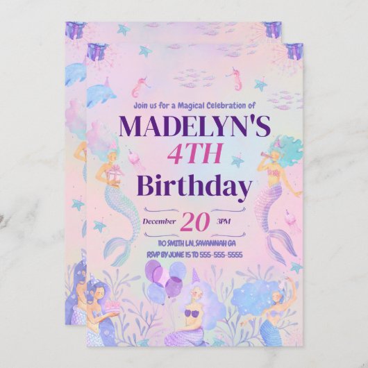 マジカルマーメイドザシーガールズ誕生日 招待状 (正面/裏面)