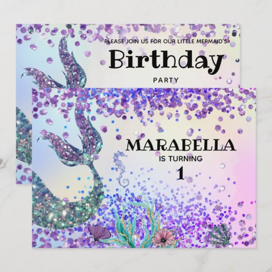 *~*マジカルマーメイドズテールレインボー誕生日 招待状 (正面/裏面)