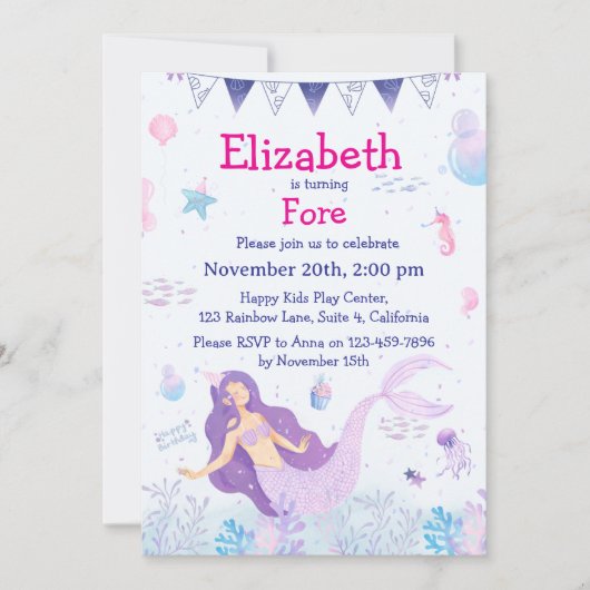 マジカルマーメイドチルドレン誕生日招待状 招待状 (正面)