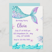 マジカルマーメイドテールバースデーパーティー招待状 招待状 (正面/裏面)