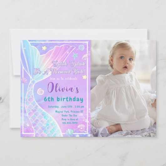 マジカルマーメイドテール誕生日フォト招待状 招待状 (正面)