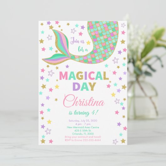 マジカルマーメイドテール誕生日招待状 招待状 (スタンド正面)