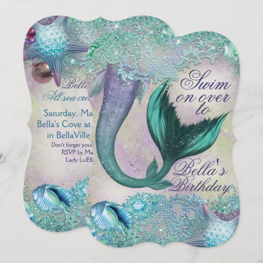 マジカルマーメイドパーティー招待状 招待状 (正面/裏面)