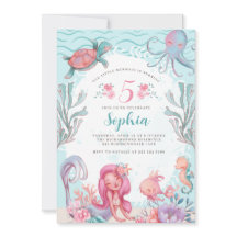 マジカルマーメイドパーティー誕生日招待状