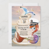 マジカルマーメイドビーチ航海のチャイルド誕生日 招待状 (正面)