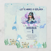 マジカルマーメイド水彩1歳の誕生日 招待状 (正面/裏面)