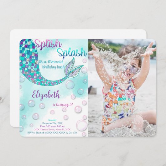 マジカルマーメイド誕生日写真招待状 招待状 (正面/裏面)