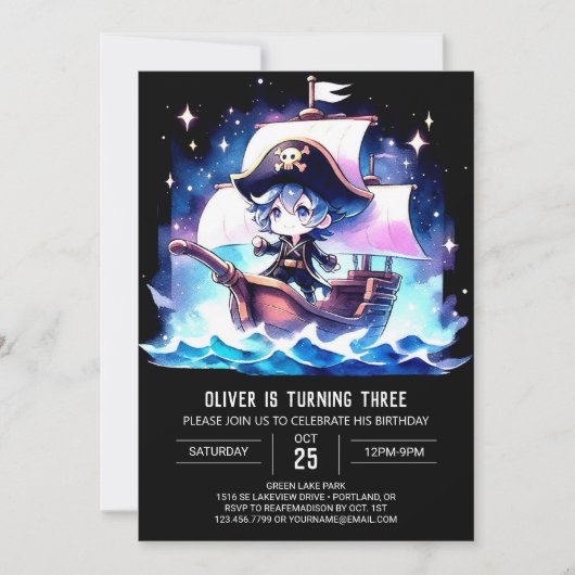 マジカルミニマリスト海賊誕生日 招待状 (正面)