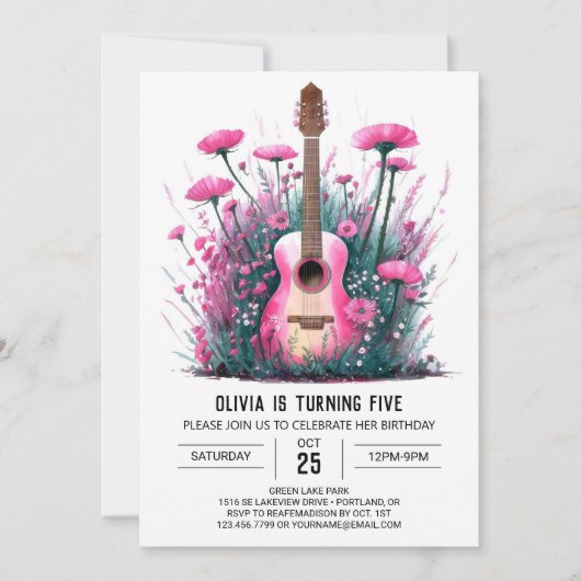 マジカルミュージシャンギター誕生日 招待状 (正面)