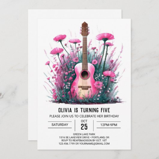 マジカルミュージシャンギター誕生日 招待状 (正面/裏面)