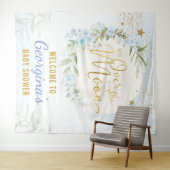 マジカルムーンスターズブルー金ゴールド男の赤ちゃんウェルカム タペストリー (インサイチュ(横))